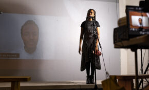 Blanes Wathumbi and Oluwasola Olowo Ake during the introductions at the unveiling exhibition